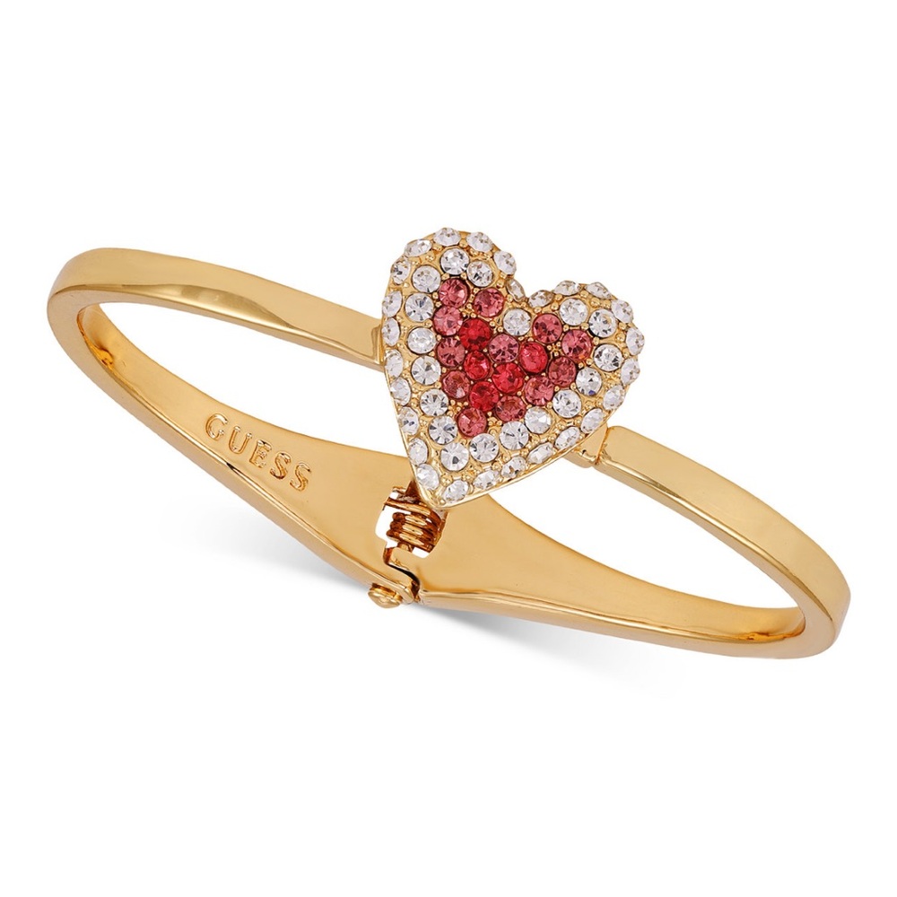 NEW!! GUESS Gold-Tone Crystal Heart Hinge Bangle Bracelet